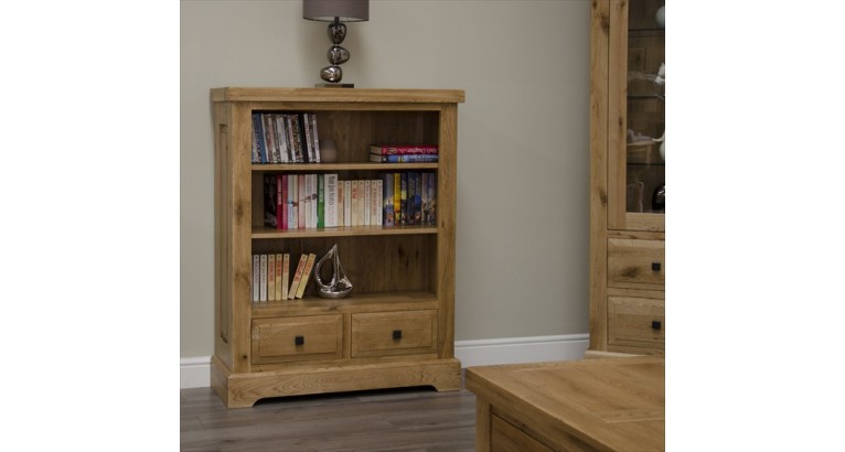 Deluxe Rustic Oak Small Bookcase With Drawers