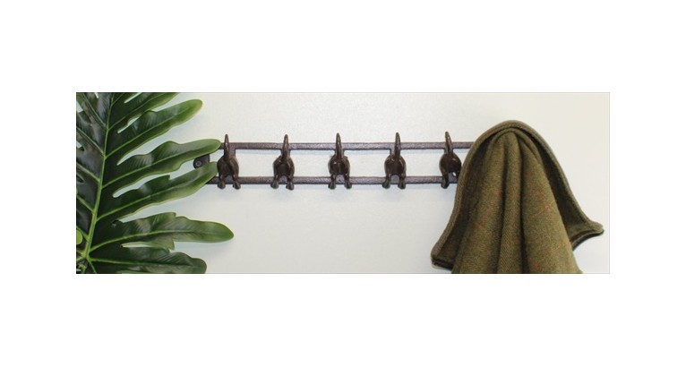 Rustic Cast Iron Wall Hooks, Dog Tail Design With 6 Hooks